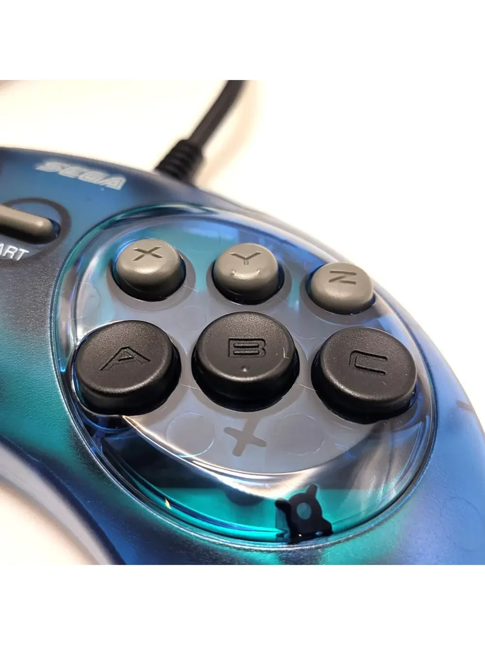 Retro-Bit Official Sega Genesis Controller 6-Button Arcade Pad - Clear Blue